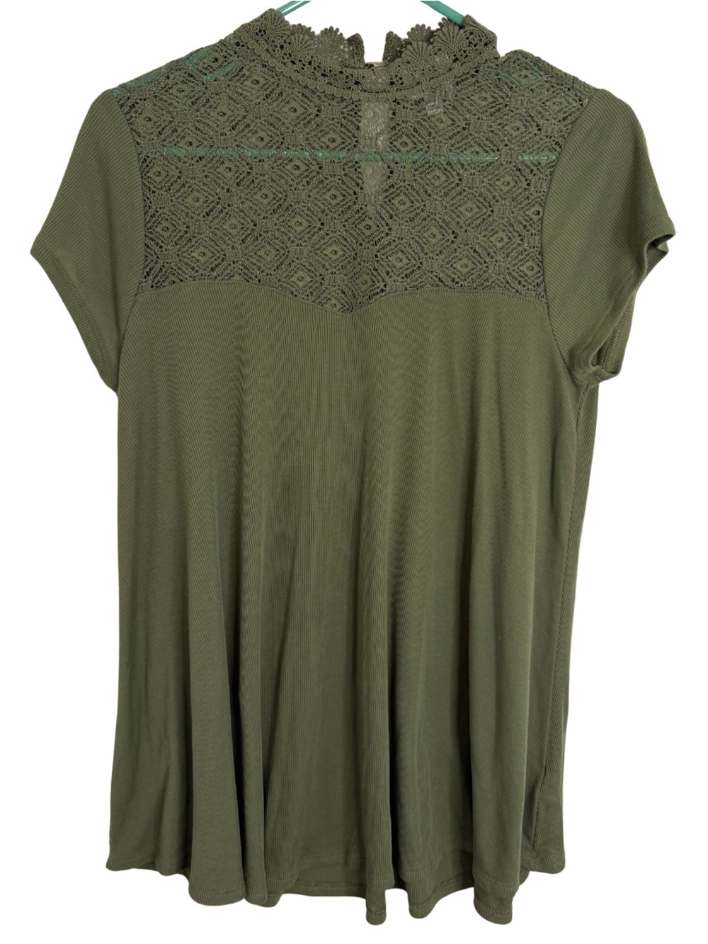 Sunset & Sixth Green Lace Yoke Short Sleeve Shirt Size XL